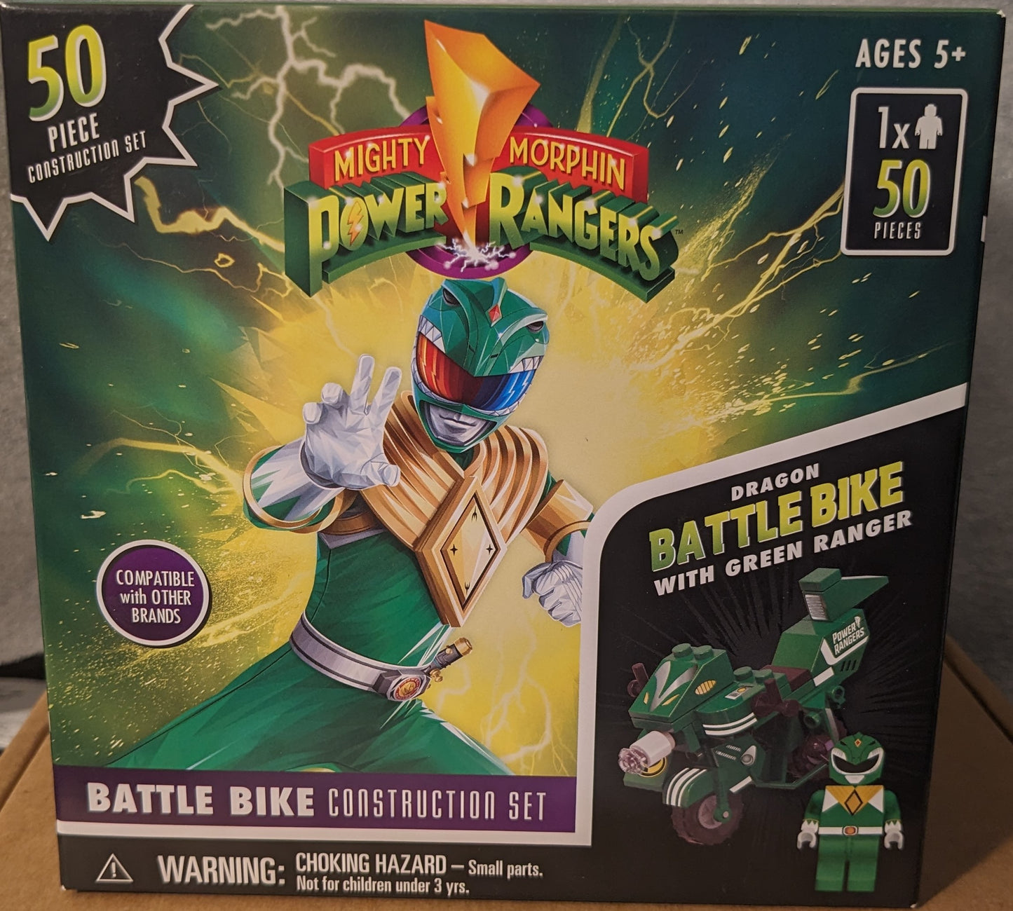 Mighty Morphin Power Rangers Dragon Battle Bike with Green Ranger Construction Set