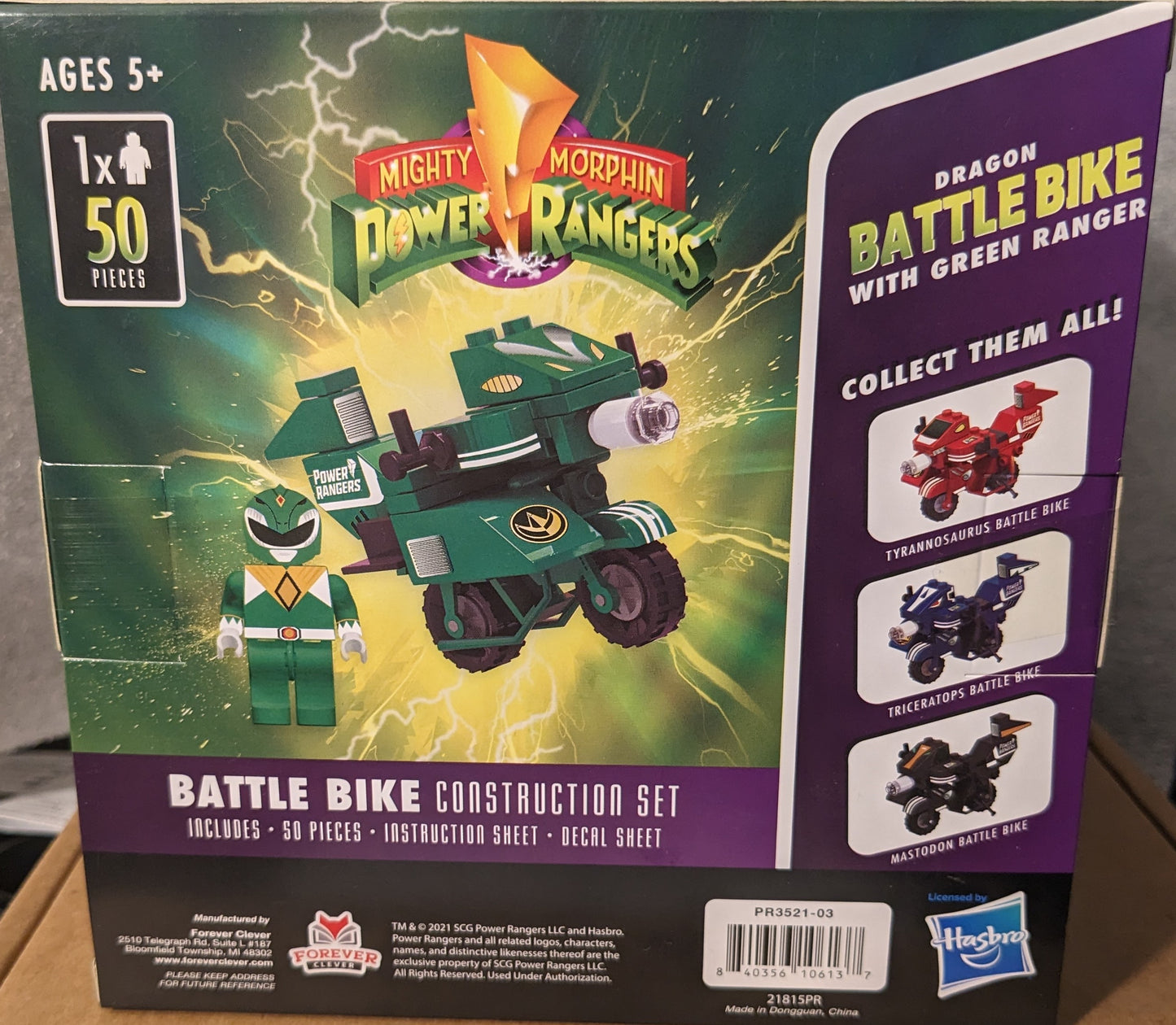 Mighty Morphin Power Rangers Dragon Battle Bike with Green Ranger Construction Set