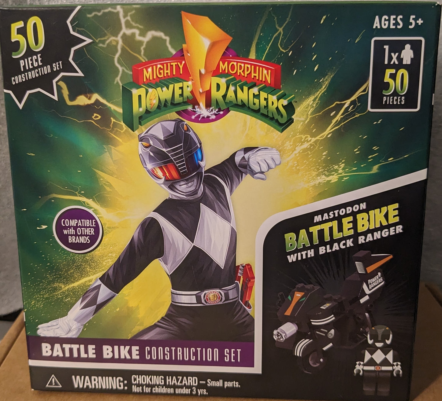 Mighty Morphin Power Rangers Mastodon Battle Bike with Black Ranger Construction Set