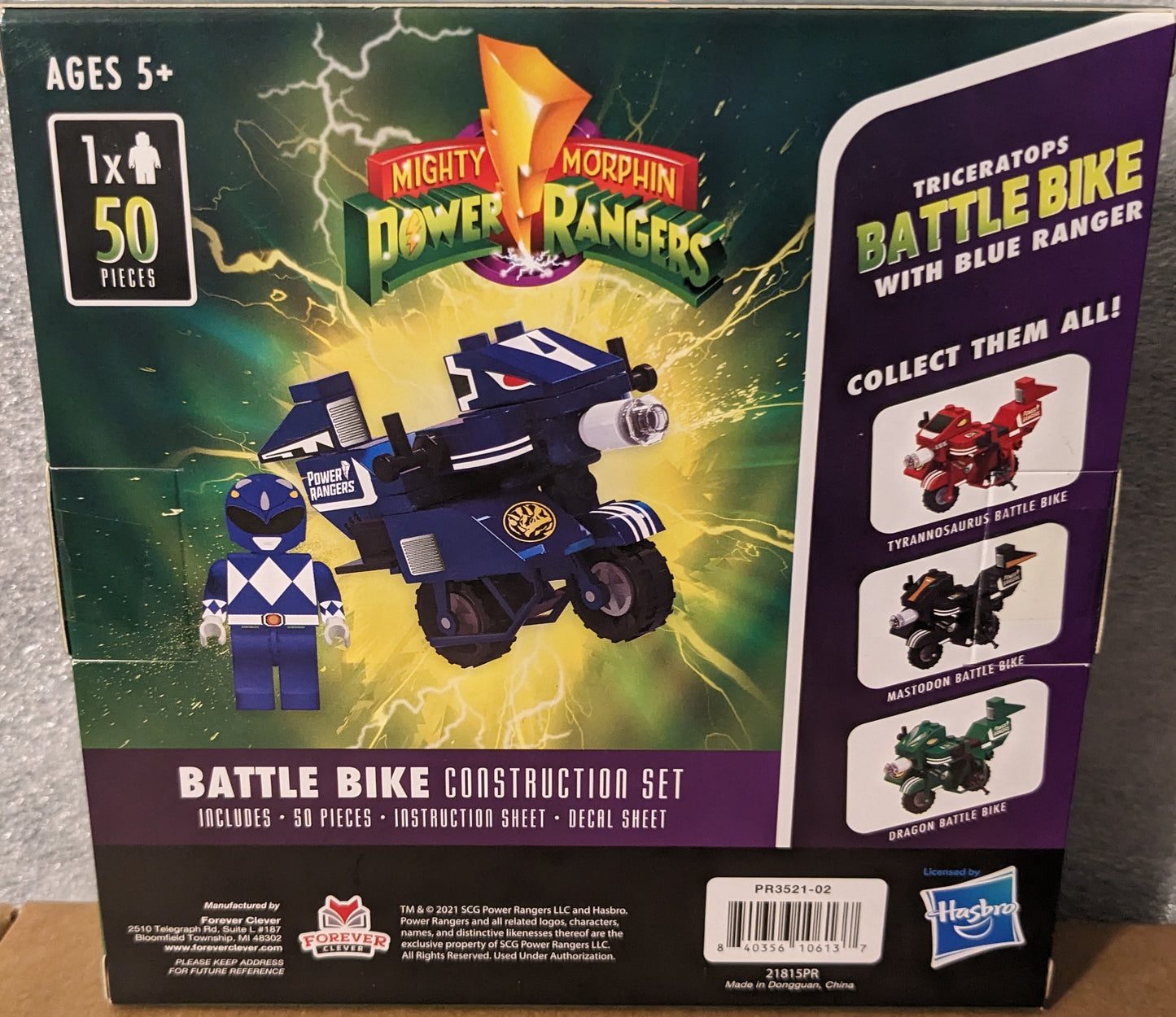 Mighty Morphin Power Rangers Triceratops Battle Bike with Blue Ranger Construction Set